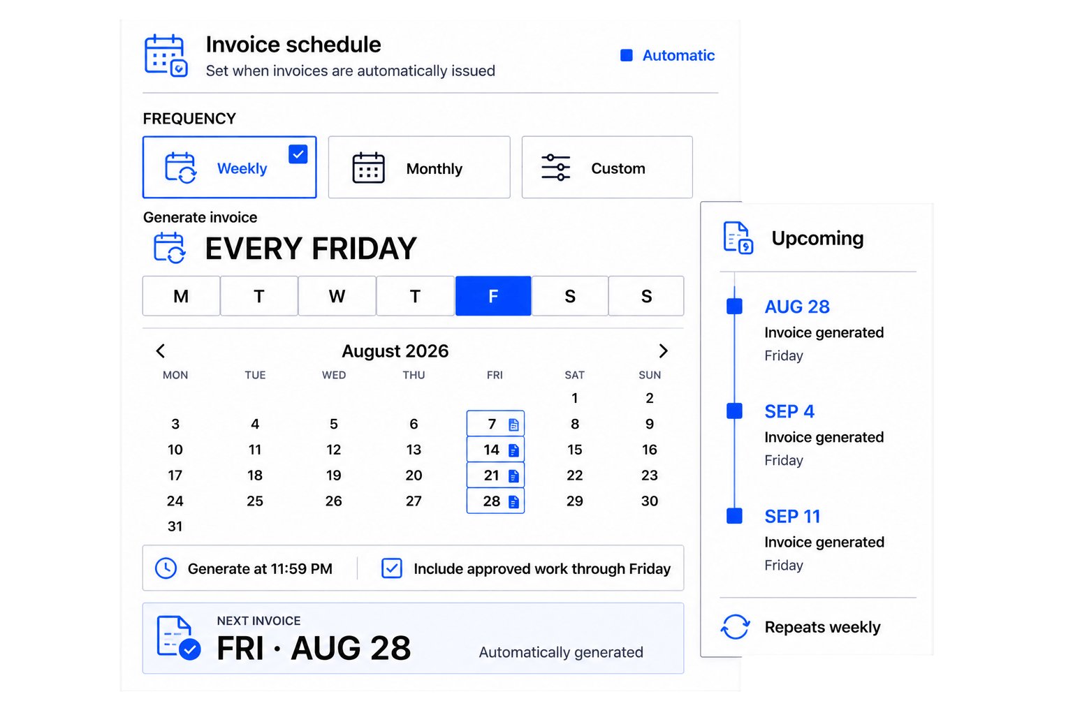 Workhint automatic invoice scheduling