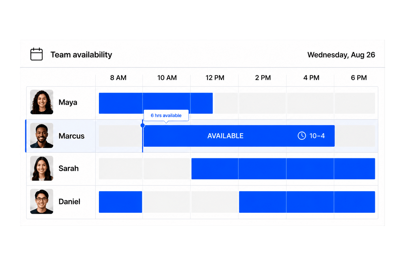 Workhint team availability view