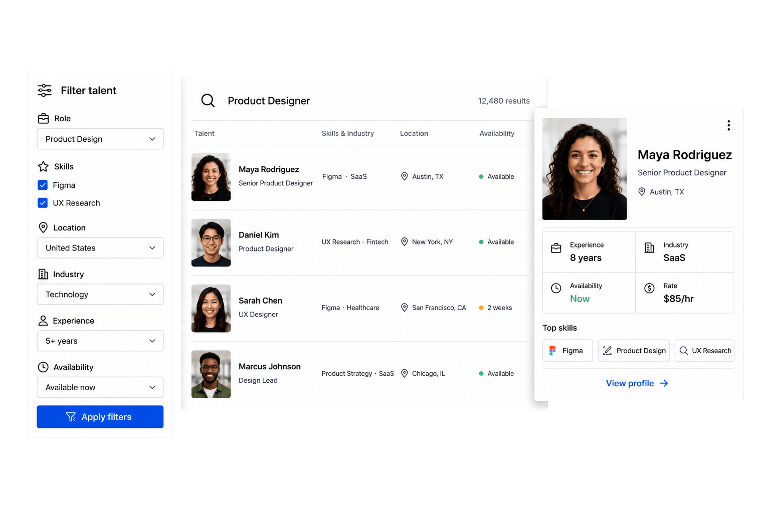 Workhint talent search filters